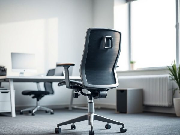 Scaun ergonomic modern într-un birou luminoase.